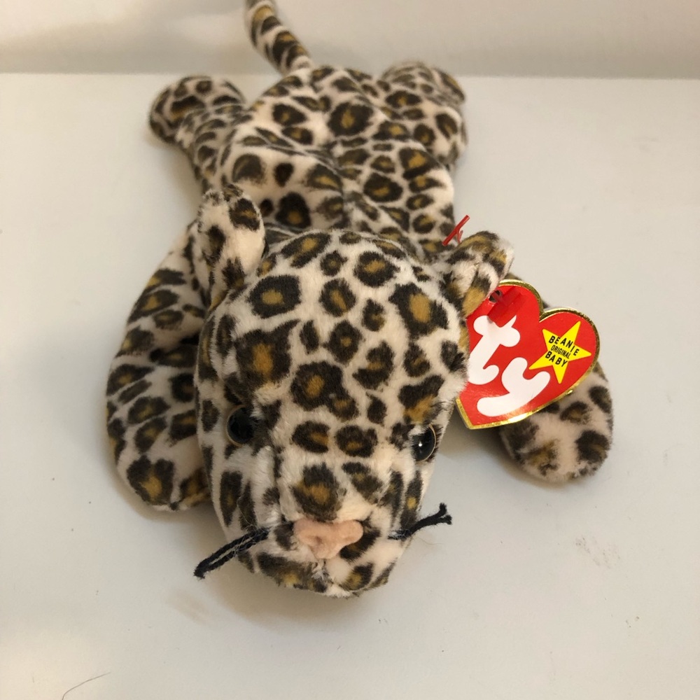 Vintage RARE Ty Leopard Print Plush with Heart Tag - Brown, Black, Cream